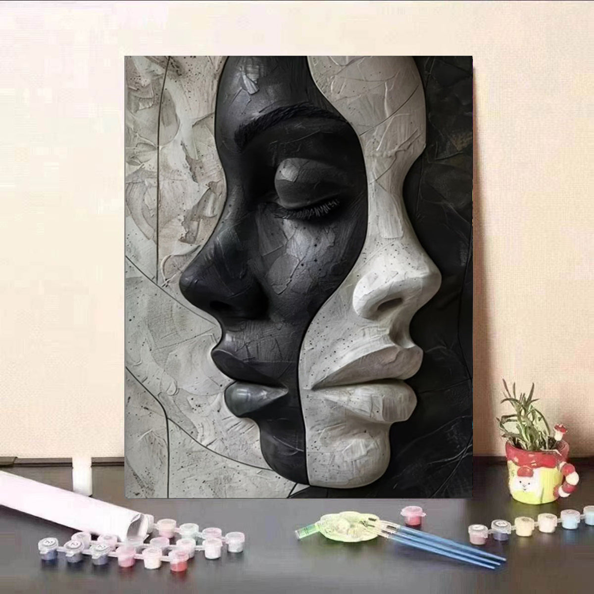 Abstract Vrouwelijk 3D Portret – DIY Canvas Set voor Kunstliefhebbers