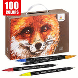 100 Kleuren Dual-Tip Stiften Set – Veelzijdige Fineliner en Brush Tips voor Creatieve Projecten