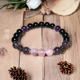 8mm Rozenkwarts Obsidiaan Amethist Kralenarmband - Aurora