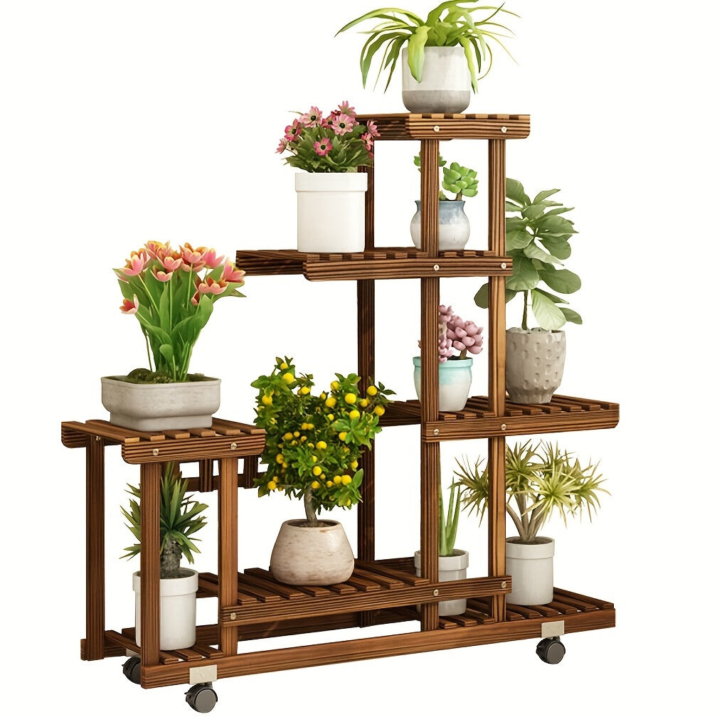 Robuuste 6-laags Houten Plantenstandaard – Gecarboniseerde Behandeling