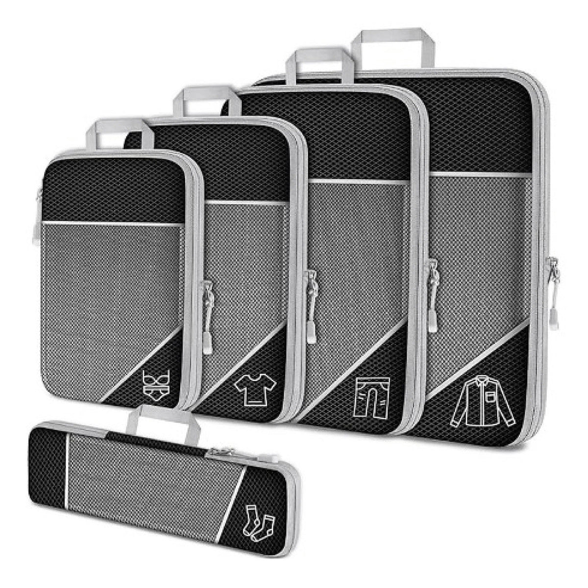 Compressie Reisorganisers | Slimme Inpakoplossing | Ruimtebesparende Bagage Cubes | Perfect Voor Vakanties & Zakenreizen | 5-delige Set | Lichtgewicht & Duurzaam | Maximale Ruimtebesparing | Avontuurlijke Reiskompanen