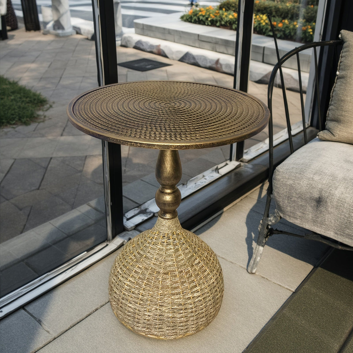 Handgemaakte Watergras Koffietafel – Antiek Bronzen Look