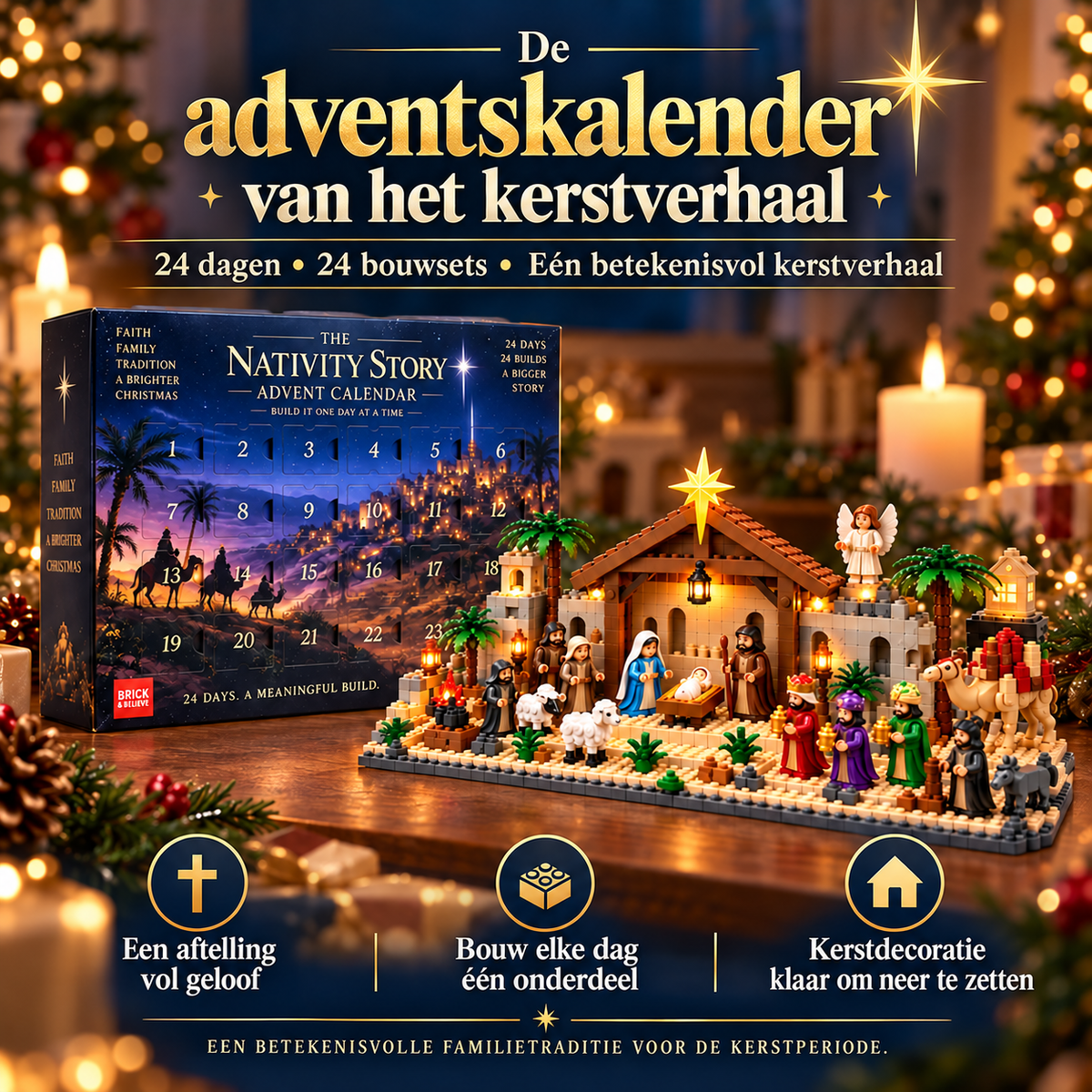 Adventkalender van de Geboorte – Bouwbare Kerststal Set voor 24 Dagen