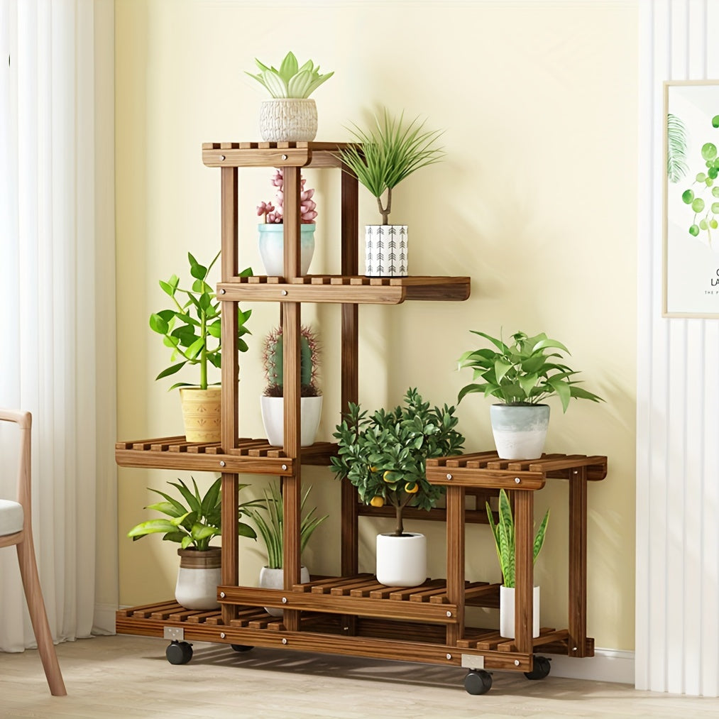 Robuuste 6-laags Houten Plantenstandaard – Gecarboniseerde Behandeling