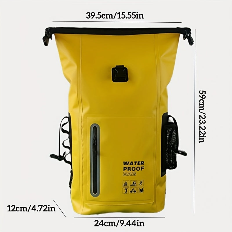 Waterdichte 25L roll-top rugzak met meerdere vakken, stevige gespafdichting en mesh zijvak