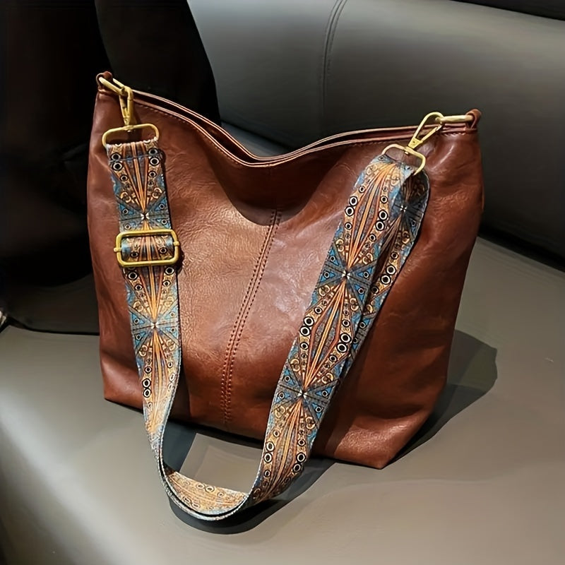 Brede Geometrische Tas – Grote Capaciteit Crossbody met Retro Vibe