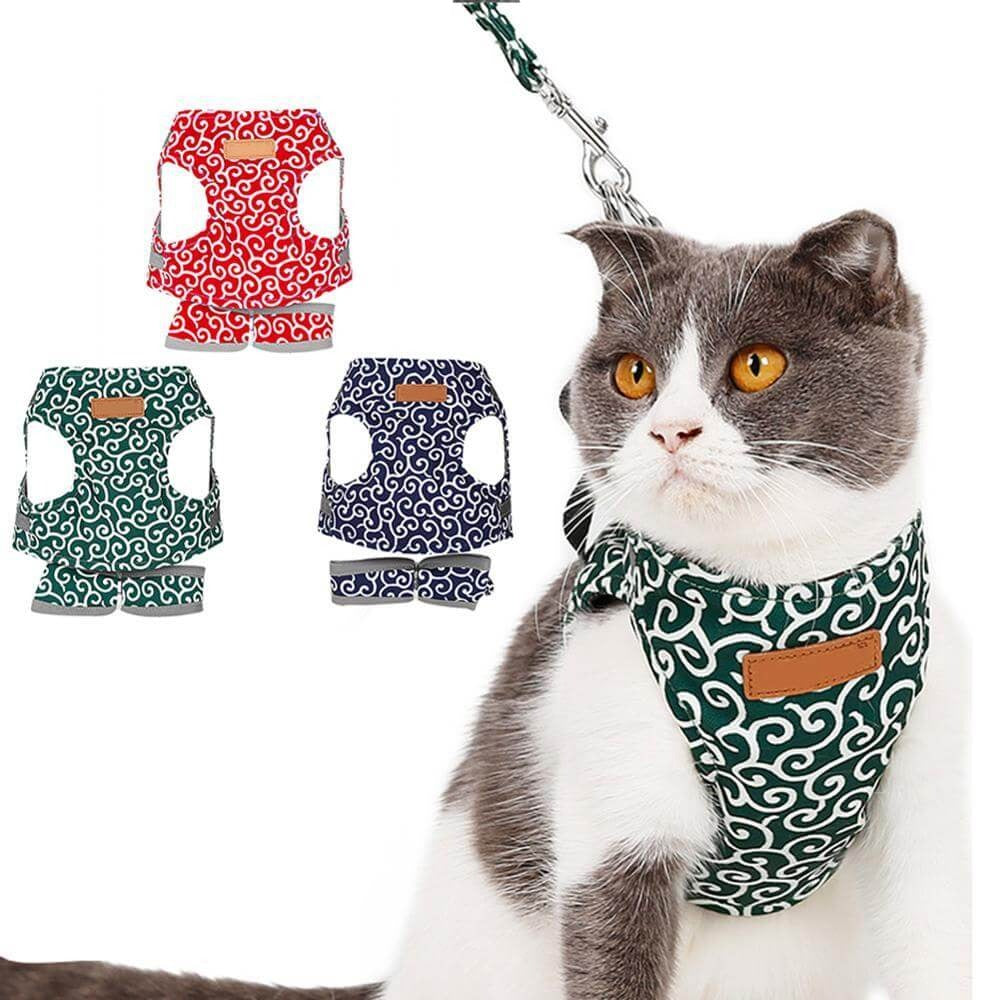 Kattenvest | Harnas Set | Comfortabel Verstelbaar Gaasvest | Perfect voor Wandelen, Joggen en Hiken | Maat XS-S | Inclusief Tractietouw 1,2m | Polyester | Ideaal voor Kittens en Volwassen Katten