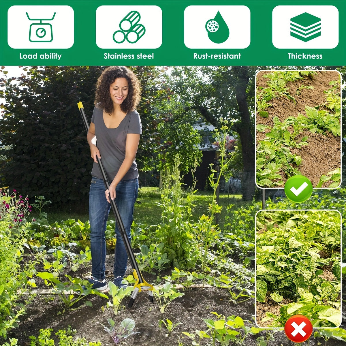 Roestvrijstalen Ergonomisch Tuinwerktuig met Driehoekige Kop – Voor Onkruid en Grond
