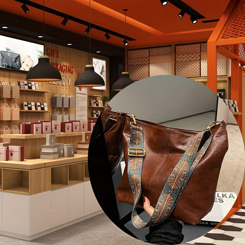 Brede Geometrische Tas – Grote Capaciteit Crossbody met Retro Vibe