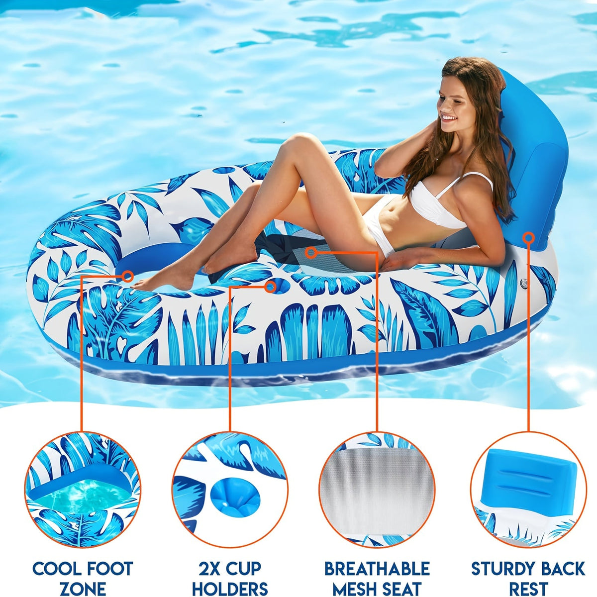 TropiFloat Opblaasbare Zwemring – Relax met Stevige Rugleuning