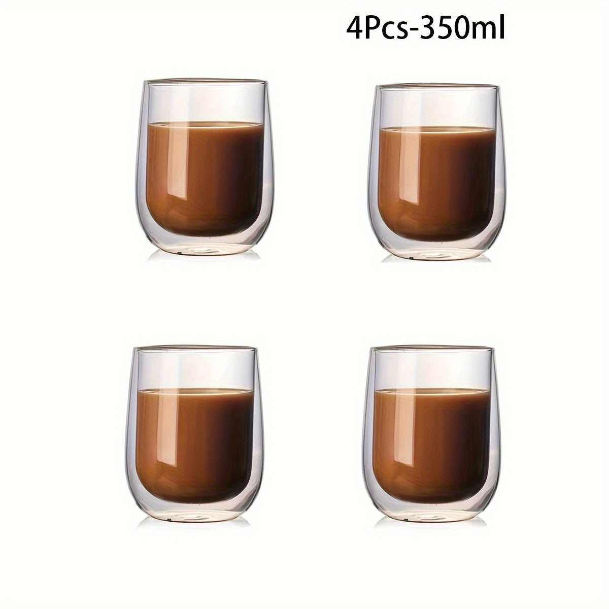 Set van 4 Dubbelwandige Glazen – 350ml Glas voor Warme en Koude Dranken