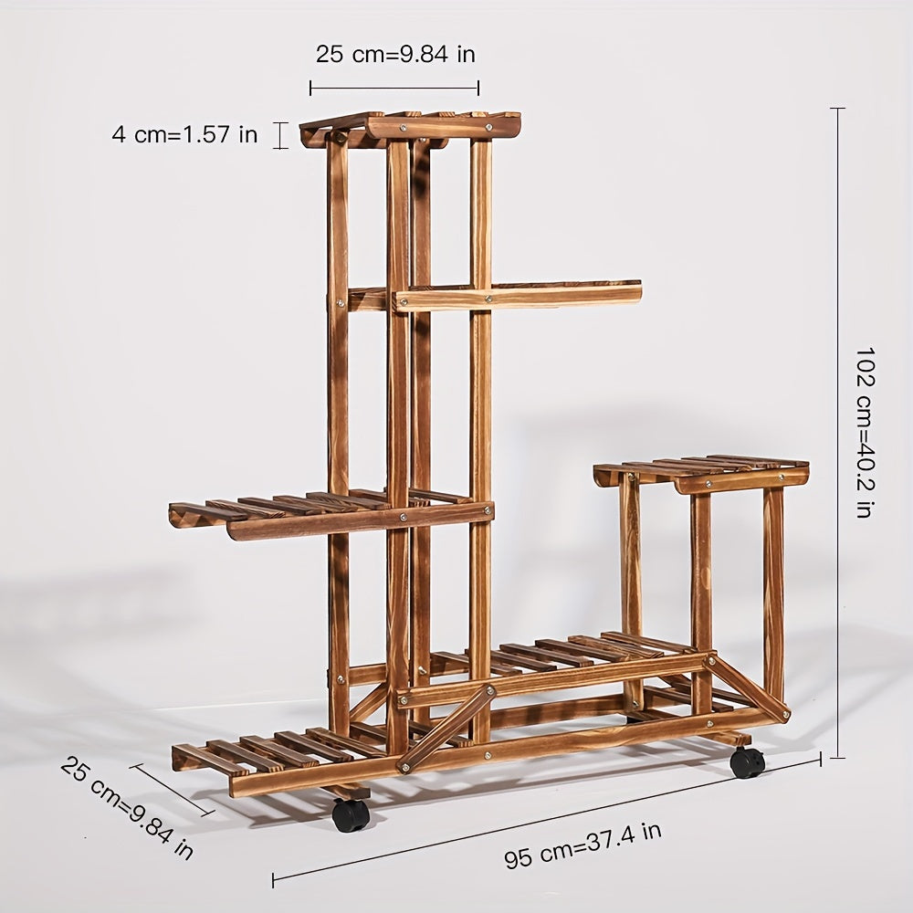 Robuuste 6-laags Houten Plantenstandaard – Gecarboniseerde Behandeling