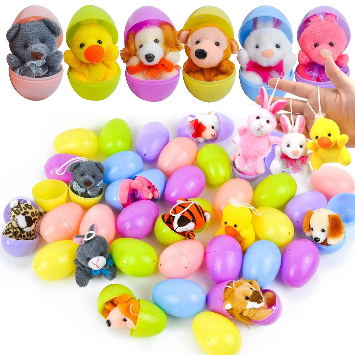 Pluche Paaseieren met Mini-Dieren voor Kinderen – 12 Stuks Verrassings-eieren