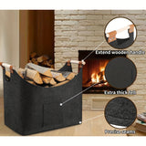 Filz-Kaminholzkorb FELDURA | Opvouwbaar | 55L Volume | Met houten handvatten & leren details | Donkergrijs