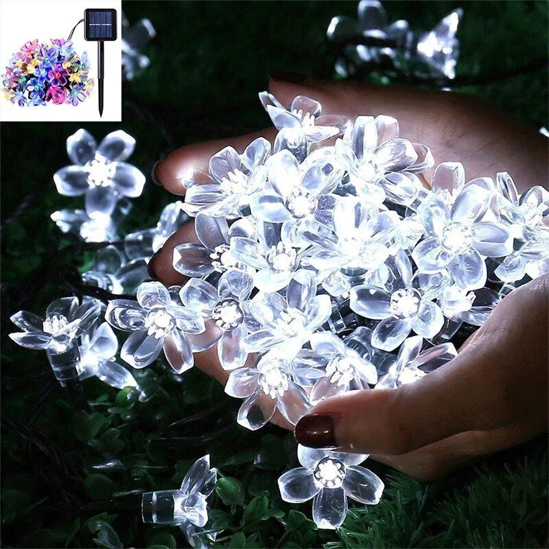 Solar Sakura Blossoms LED String Lights for Garden Decor
