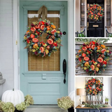 Herfstkrans 40 cm Pioenrozen en Pompoenen Deurdecoratie