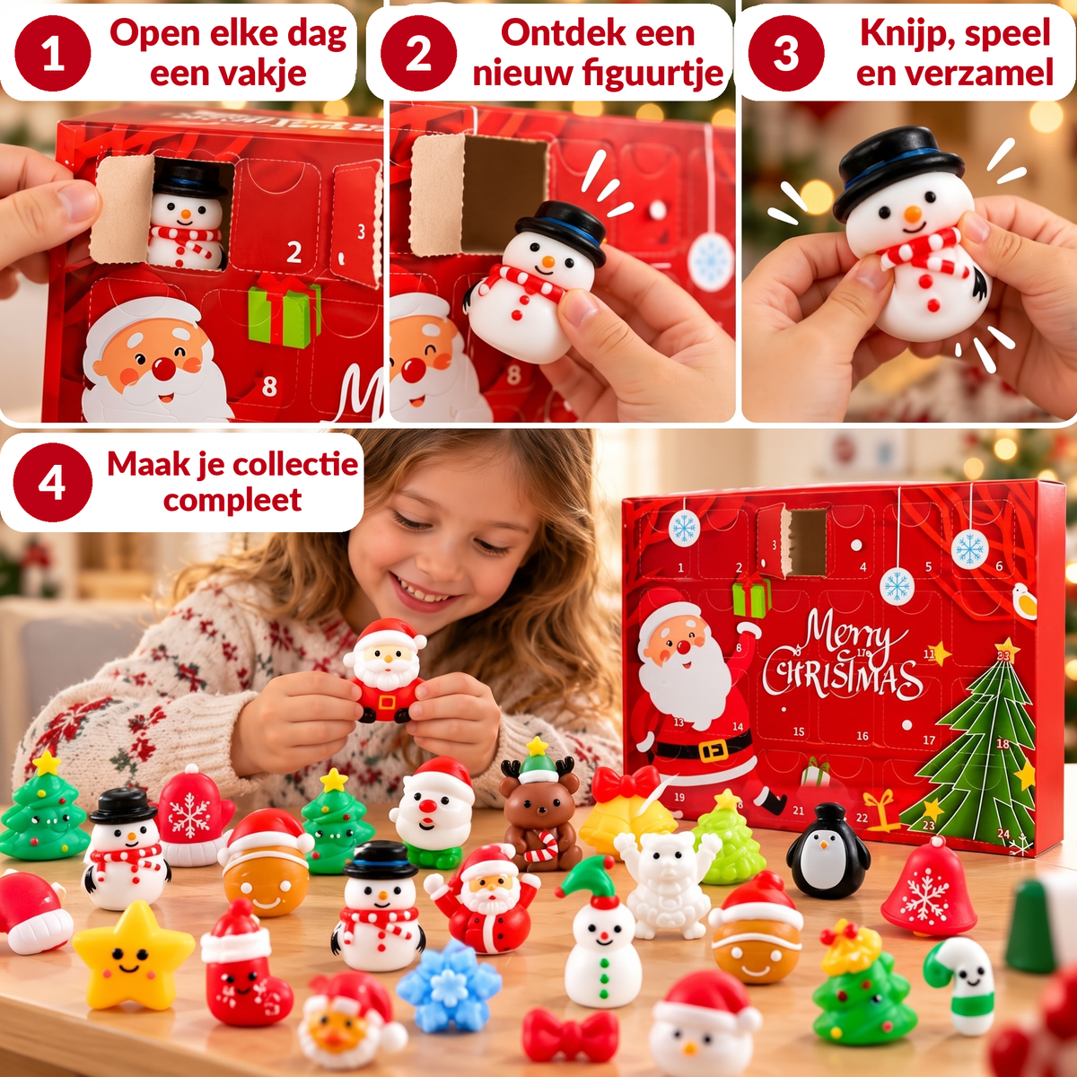 Kerst Squishy Adventskalender – 24 mysterieuze squishy speeltjes (3+ jaar)