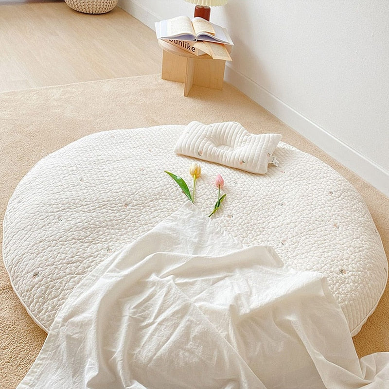 Gevoerde Baby-Krabbelmat van Katoen met Diermotief Borduursel – 80 cm