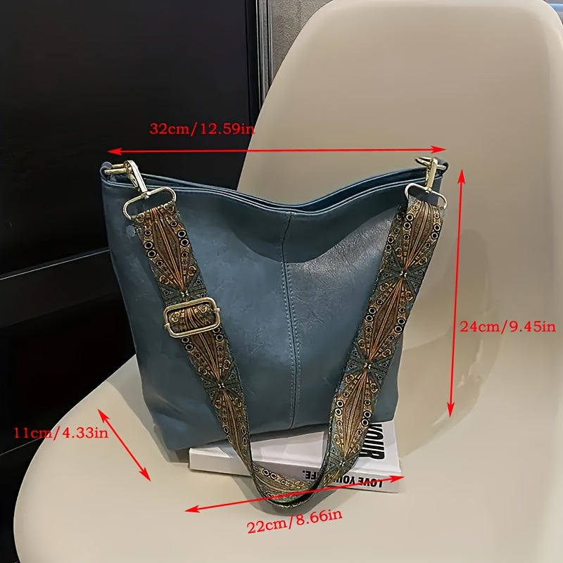Brede Geometrische Tas – Grote Capaciteit Crossbody met Retro Vibe