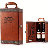 Classic 2-Flessen Wijndrager met Accessoires – Draagbare Cadeaubox