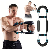 Verstelbare arm- en borstspiertrainer voor mannen met roestvrijstalen frame en comfortabele blauwe grips