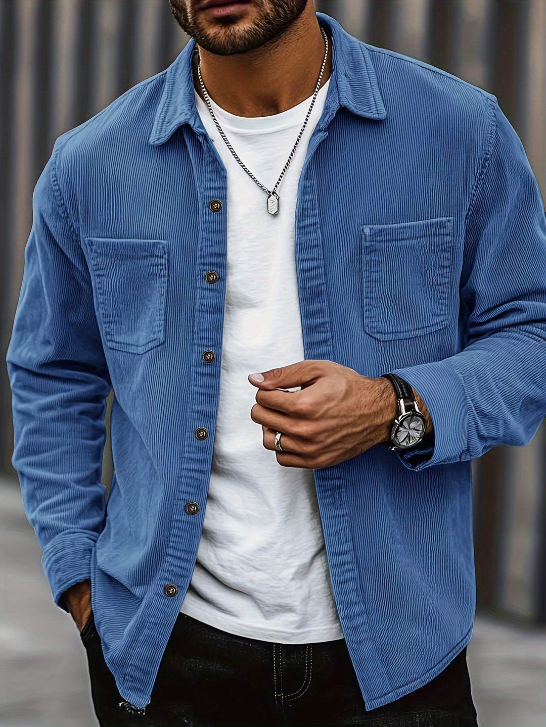 Heren Corduroy Overhemd Jas | Casual & Trendy | Knoopsluiting & Borstzakken