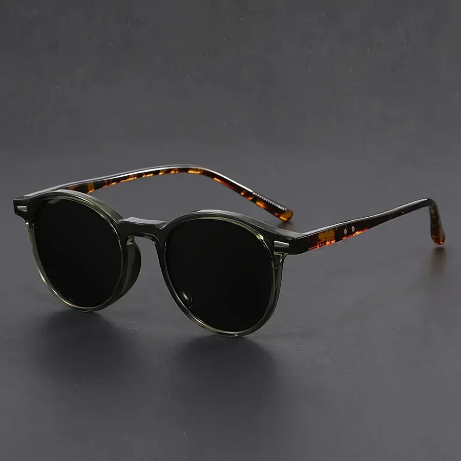 Retro Heren Zonnebril met Ronde Tortoiseshell Frame – Lichtgewicht & Trendy