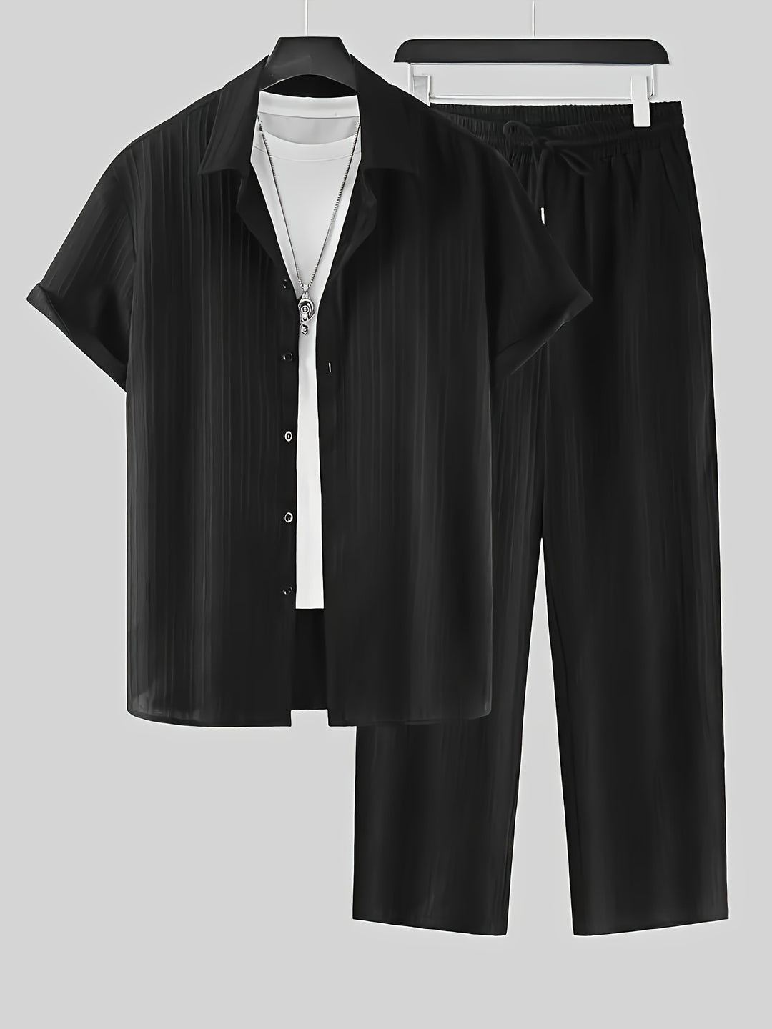 Heren Tweedelige Set | Gestreept Overhemd & Trekkoord Broek | Casual & Comfortabel