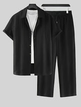Heren Tweedelige Set | Gestreept Overhemd & Trekkoord Broek | Casual & Comfortabel