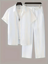 Heren Tweedelige Set | Gestreept Overhemd & Trekkoord Broek | Casual & Comfortabel