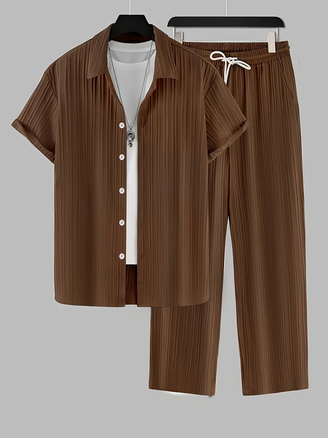 Heren Tweedelige Set | Gestreept Overhemd & Trekkoord Broek | Casual & Comfortabel