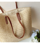 Geweven Korbtas met Leren Handvatten – SummerBreeze Tote