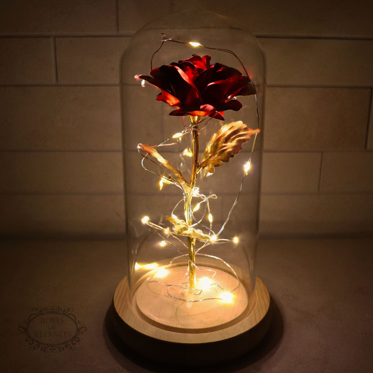 Eeuwige Roos | Gouden Roos in Glazen Stolp met LED-Verlichting