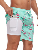 Heren Zwembroek | Tropisch Flamingo Design | Sneldrogend