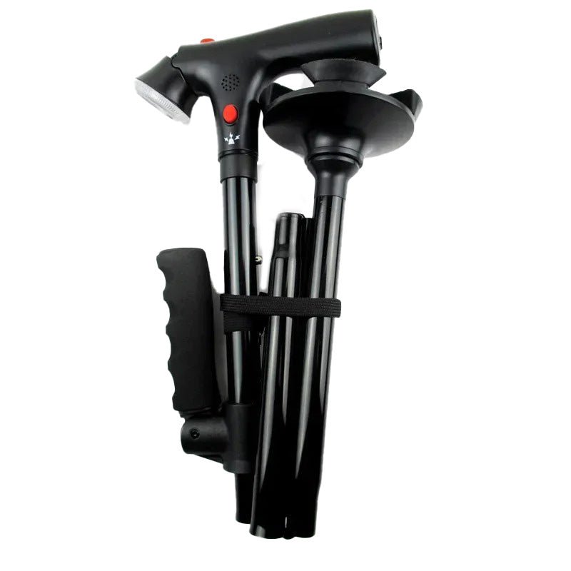 Opvouwbare wandelstok met dubbele handgrepen, alarm & lamp