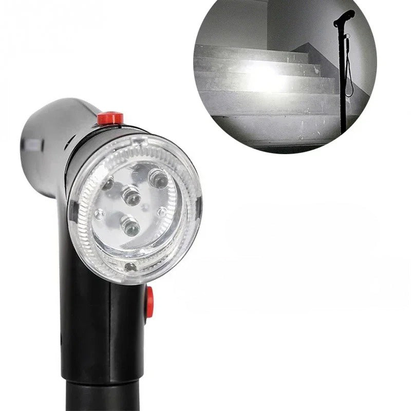 Opvouwbare wandelstok met dubbele handgrepen, alarm & lamp