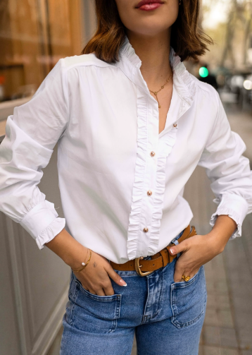Chique Witte Damesblouse met Gouden Knopen – Isalie