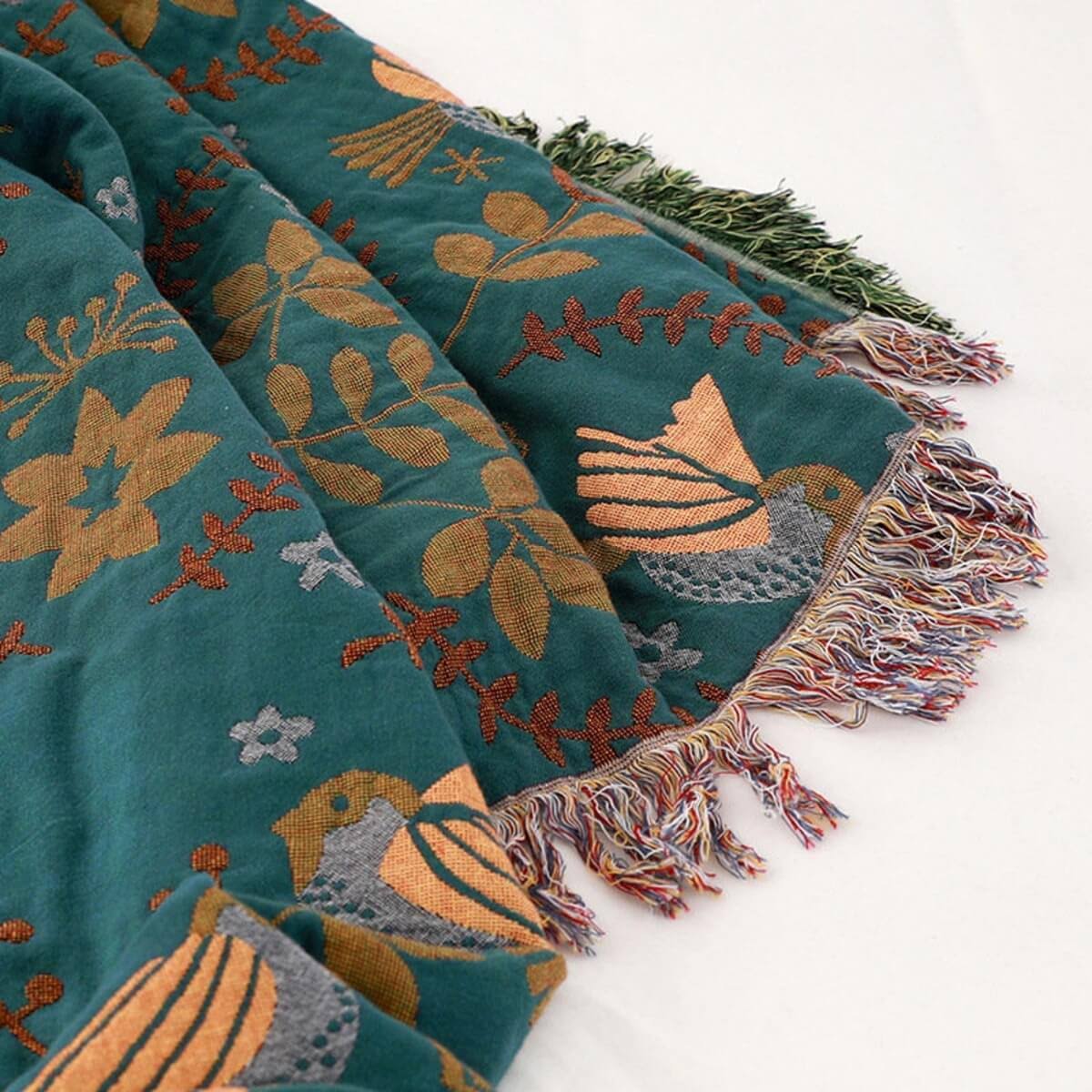 Omkeerbare Scandinavische vogel plaid deken - Dinav Rood-beige / Queen (200 x 230 cm / 79 x 91in)