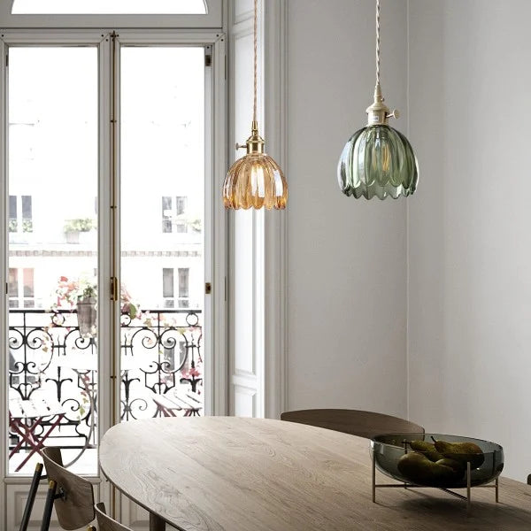 Japanse Retro Glazen Bloem Hanglamp | Elegante Bloemvormige Hanglamp Glas | Warme Sfeerverlichting | Hoogwaardige Materialen | Moderne en Retro Stijlcombinatie | Interieur Design Eyecatcher | Eenvoudige Installatie