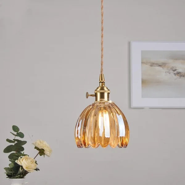 Japanse Retro Glazen Bloem Hanglamp | Elegante Bloemvormige Hanglamp Glas | Warme Sfeerverlichting | Hoogwaardige Materialen | Moderne en Retro Stijlcombinatie | Interieur Design Eyecatcher | Eenvoudige Installatie