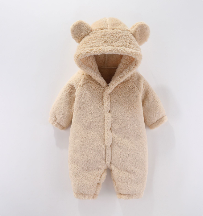 Knusse Baby Fleece Romper met Capuchon