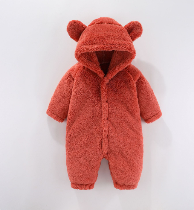 Knusse Baby Fleece Romper met Capuchon