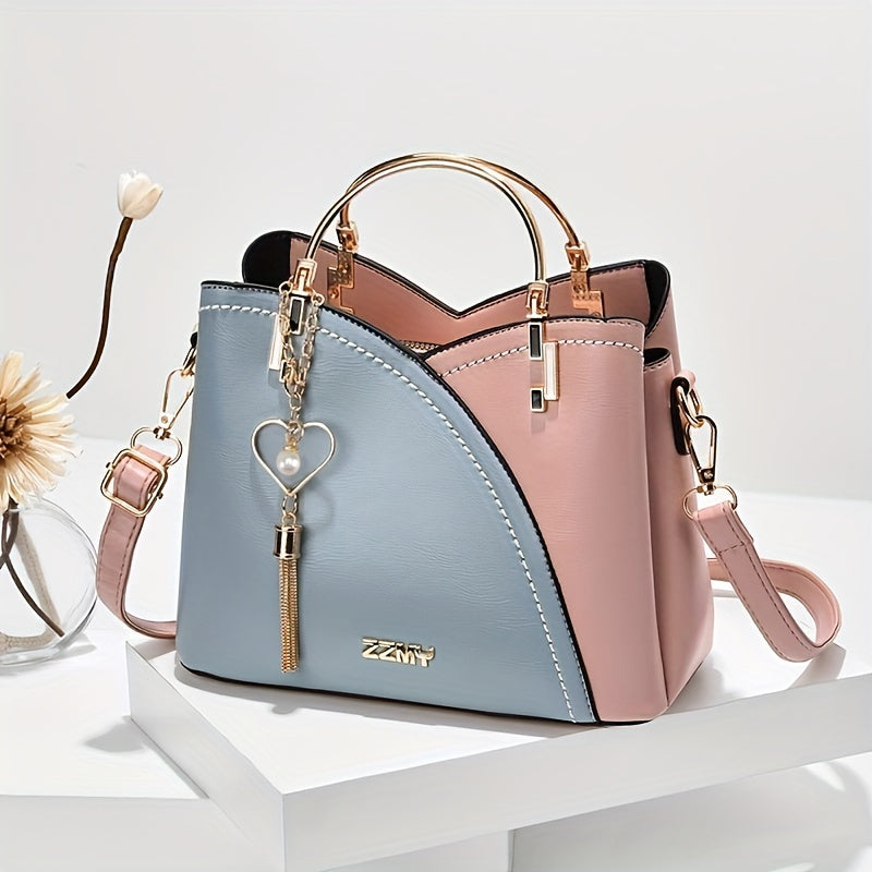 Luxe Leren Handtas – Stijlvol | Kleurblokontwerp