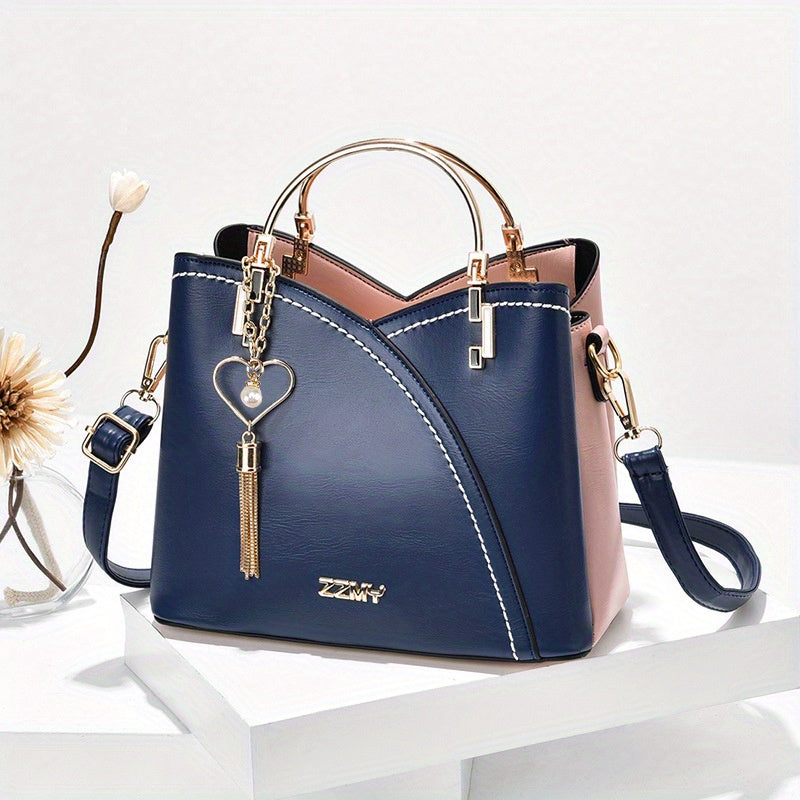 Luxe Leren Handtas – Stijlvol | Kleurblokontwerp
