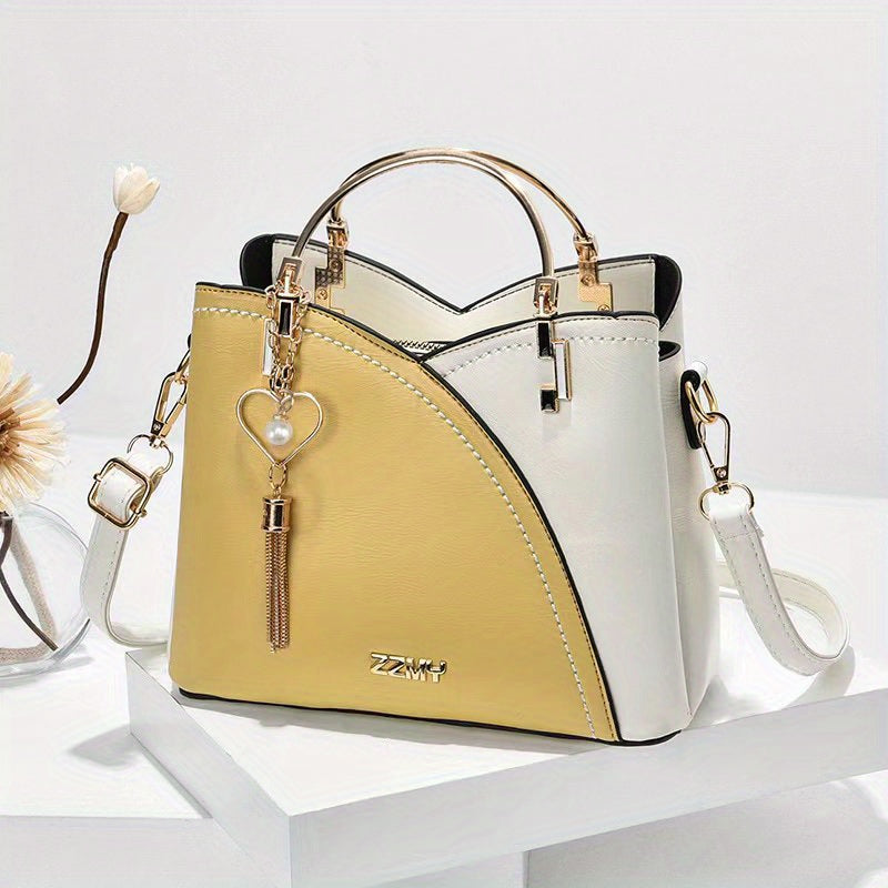 Luxe Leren Handtas – Stijlvol | Kleurblokontwerp