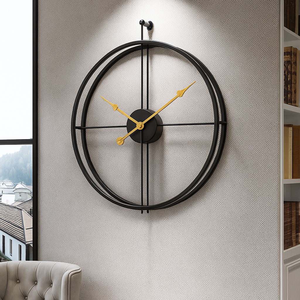 Vermilion Wandklok | Stille Stijl | Zwart/Grijs Design – 55/60 cm