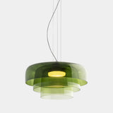 Moderne glazen hanglamp met gelaagde kap – design geïnspireerd op retrostijl