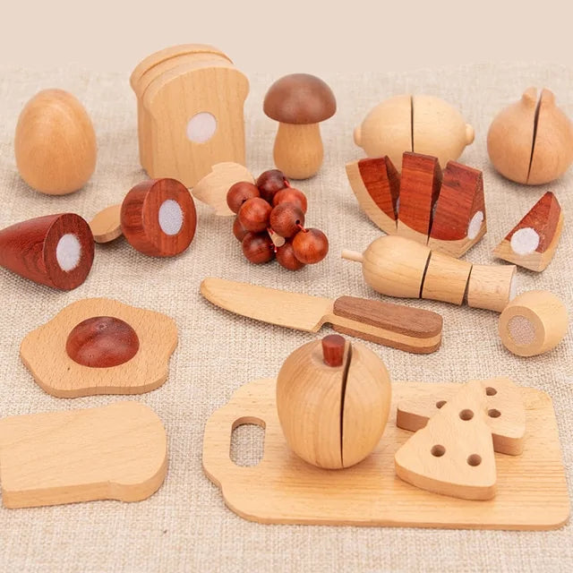 Houten keukenspeelgoed met boomstamlook voor rollenspellen & leerplezier
