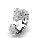 Verstelbare Ring in 18K Zilver en Roségoud met Groene Zirkonia-Ogen – Jaguar Ring