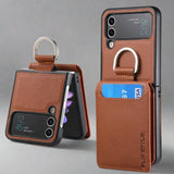 Samsung Z Flip 4 / Flip 3 Hoes | Lederen Portemonnee Kaarthouder Ringhouder Stand